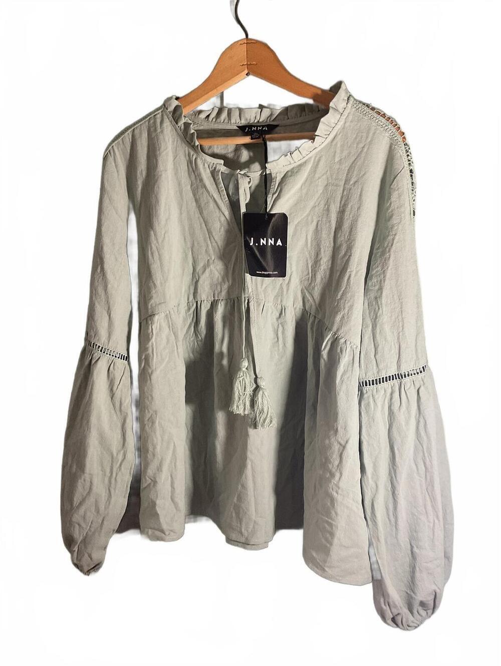 J.NNA Sage Bohemian Peasant Blouse with Balloon Sleeves/Lace Insets 1XL NWT